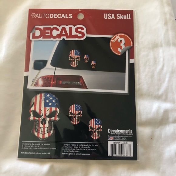NWT DECALCOMANIA USA SKULL CAR DECALS - Picture 1 of 2